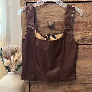 Brown leather cropped tank top
